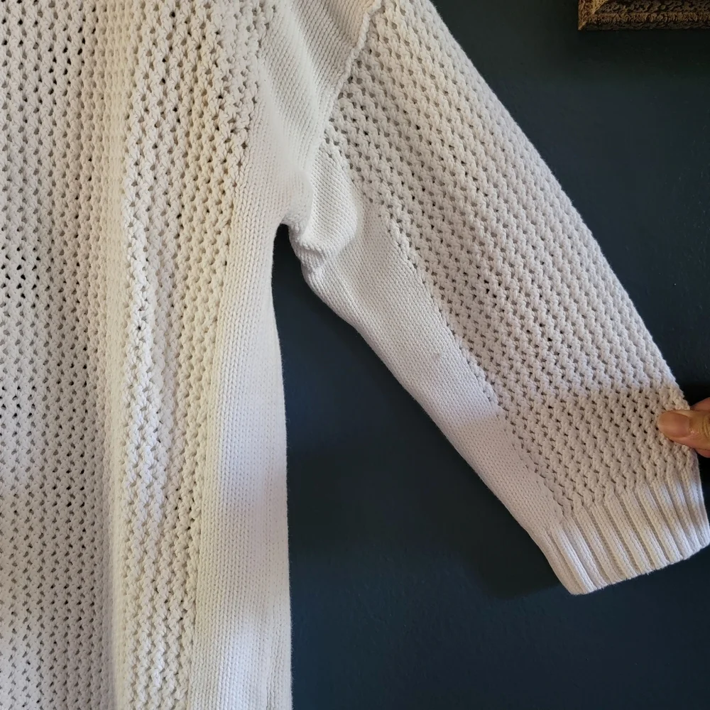 J. Crew 100% Cotton‎ Open Thick Knit Crochet Crew Neck Large Ivory Off-white